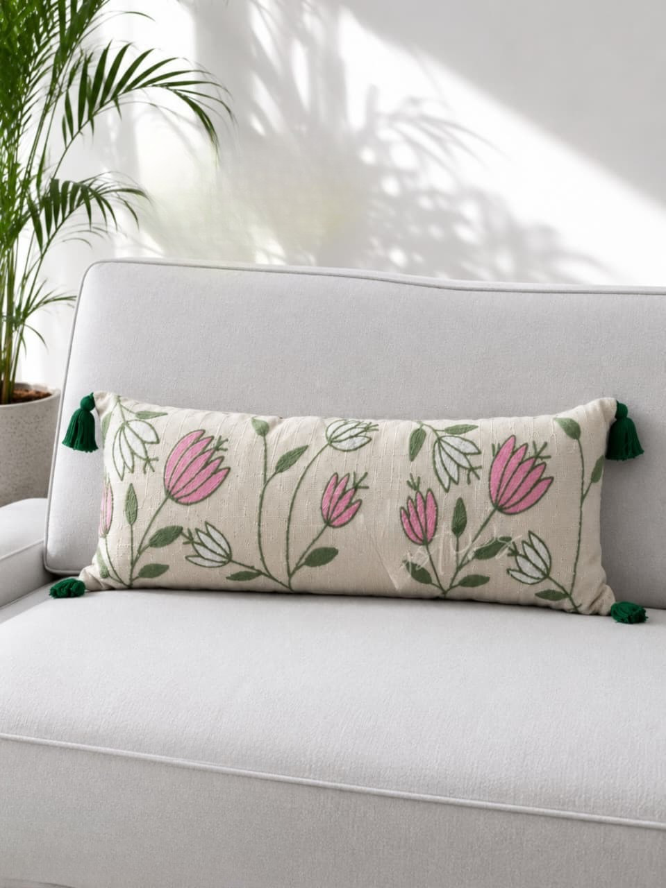 Bohemian Embroidered Lumber Cushion with filler ( 12x36)