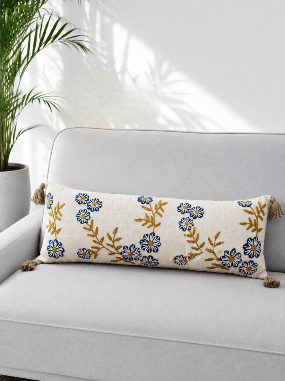 Bohemian Embroidered Lumber Cushion with filler ( 12x36)