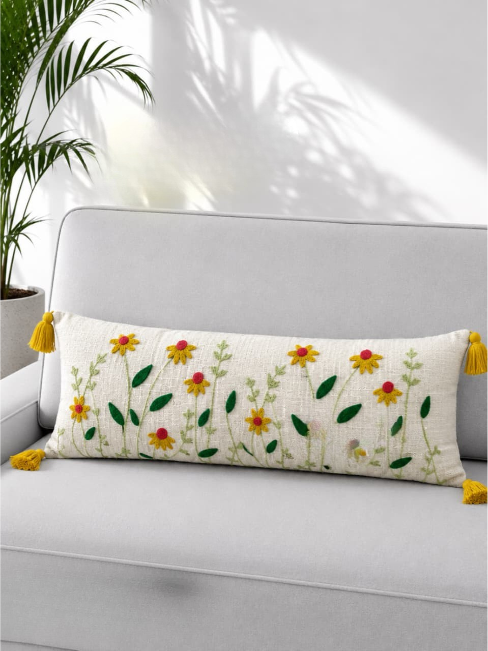Bohemian Embroidered Lumber Cushion with filler ( 12x36)