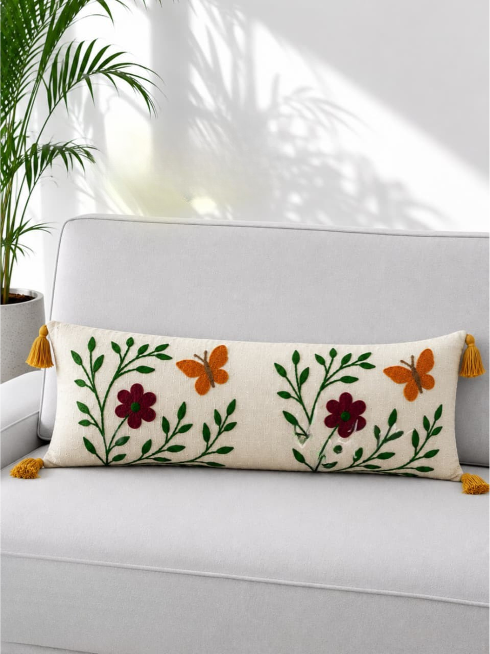 Bohemian Embroidered Lumber Cushion with filler ( 12x36)