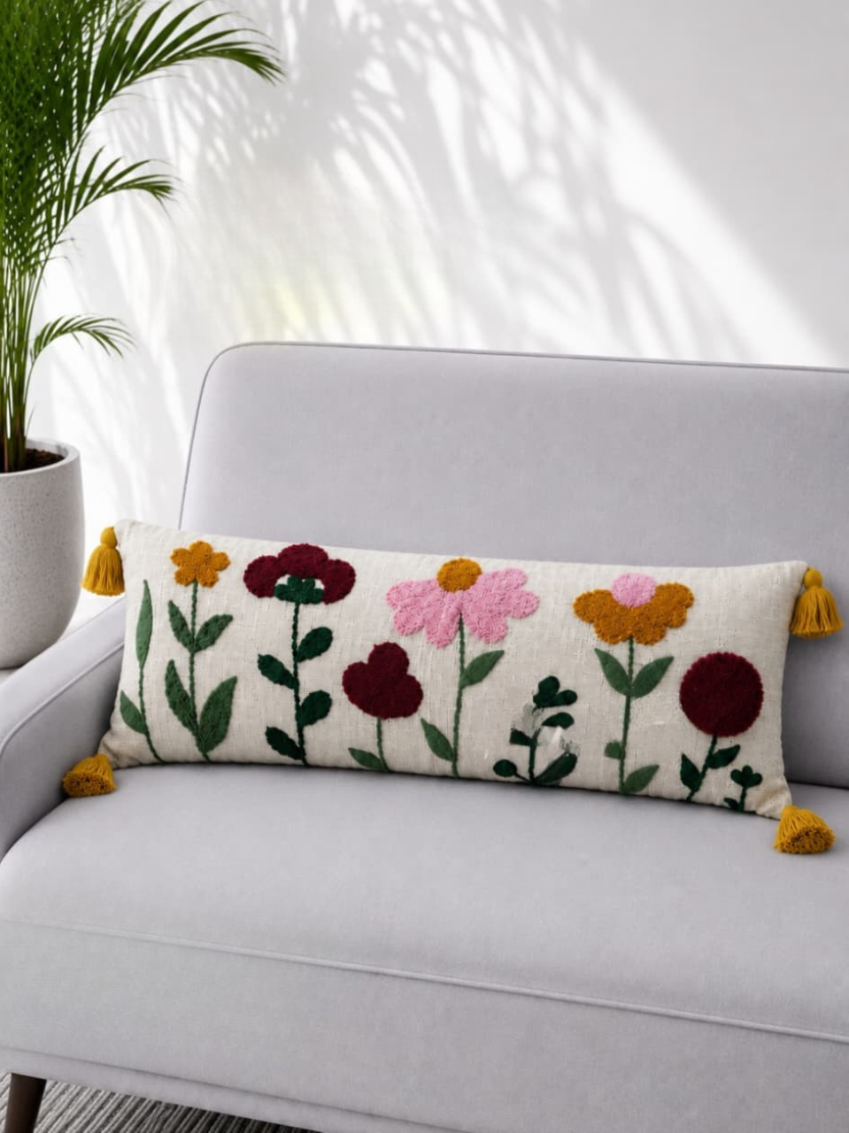 Bohemian Embroidered Lumber Cushion with filler ( 12x36)