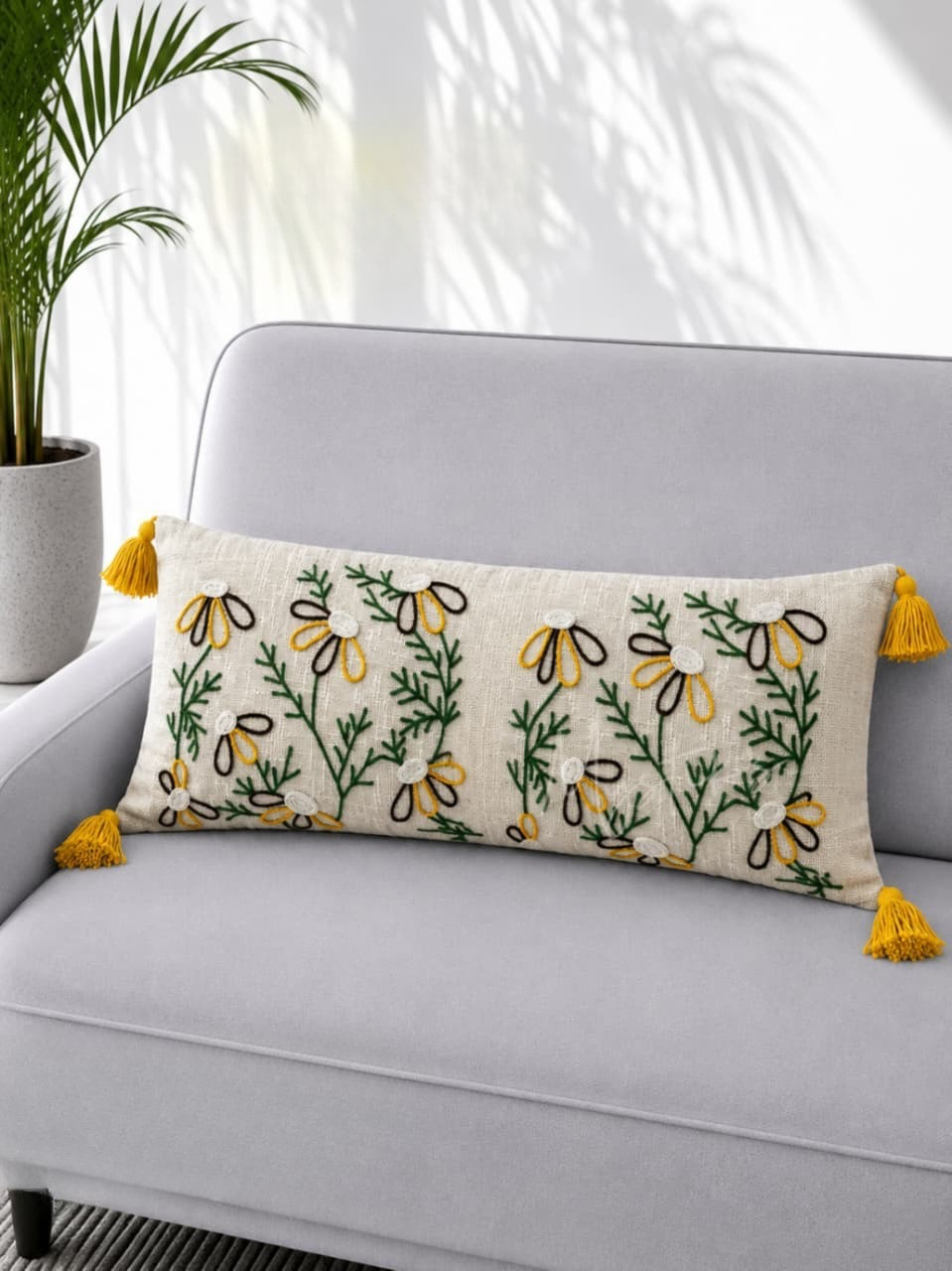 Bohemian Embroidered Lumber Cushion with filler ( 12x36)