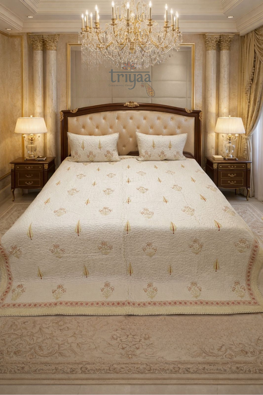 Triyaa Reversible Quilted Bet Cover – Pure Cotton Comfort